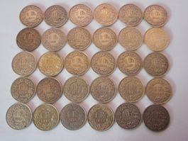 30 x 1 Fr. silber ab 1903 verschiedene Jahrgänge