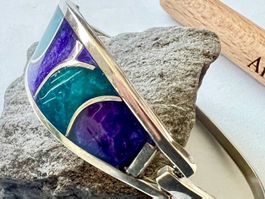 Vintage Armreif Alpaca Mexico Emaille-Inlay violet-türkis