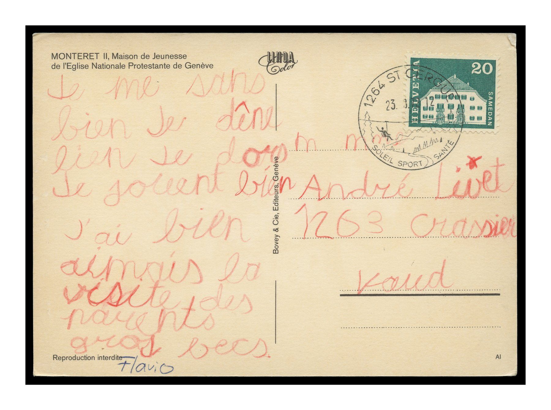Ansichtskarten: MONTERET - 1972 "Maison de Jeunesse" – Gebraucht aus Onex von gonsla01 1