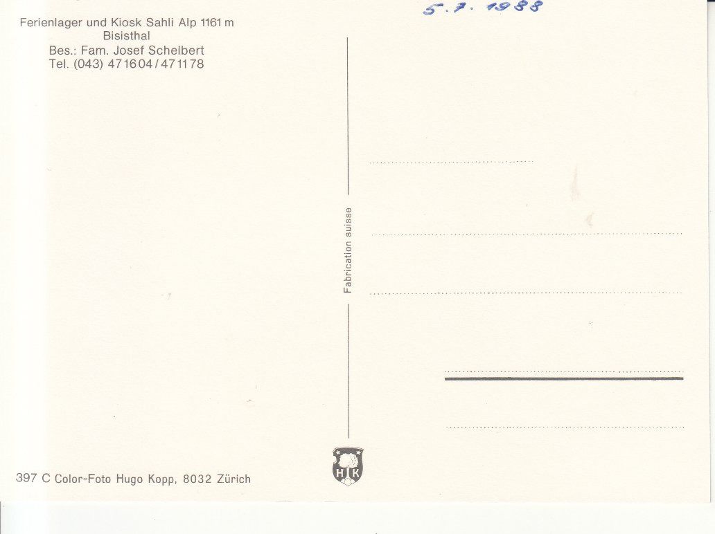 Ansichtskarten: Bisisthal 1988 – Gebraucht aus Bürglen TG von StampGraf 1