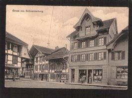 Gruss aus Schwarzenburg BE , Spezereihandlung , gel. 1912