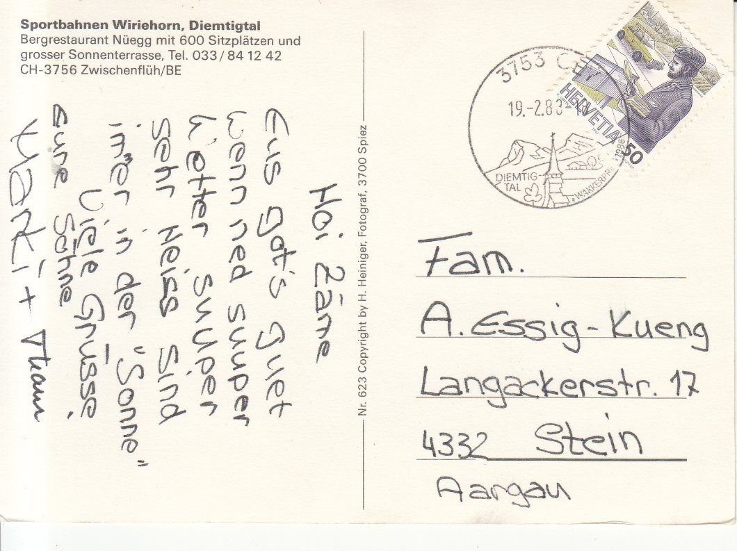 Cartoline postali: Wiriehorn Nüegg 1988 – Usato da Bürglen TG venduto da StampGraf 1