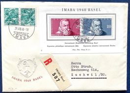 1948 - R-FDC IMABA Block mit Mischfrankatur Basel Zuchwil