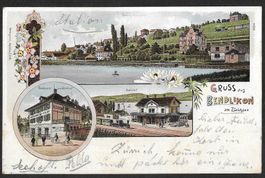 Bendlikon farbige Lithografie 3 Bilder mit Bahnhof, Seehof