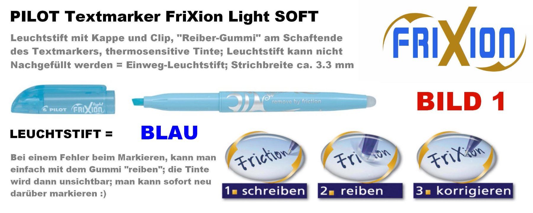 Pilot Penna & Evidenziatori: Pilot Leuchtstift Marker *** Frixion LIGHT SOFT *** BLAU – Nuovo (secondo la descrizione) da Strengelbach venduto da Mozi1