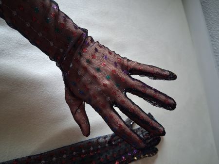 Elegante Netz-Handschuhe mit Pünktchen-Muster & Glitzer