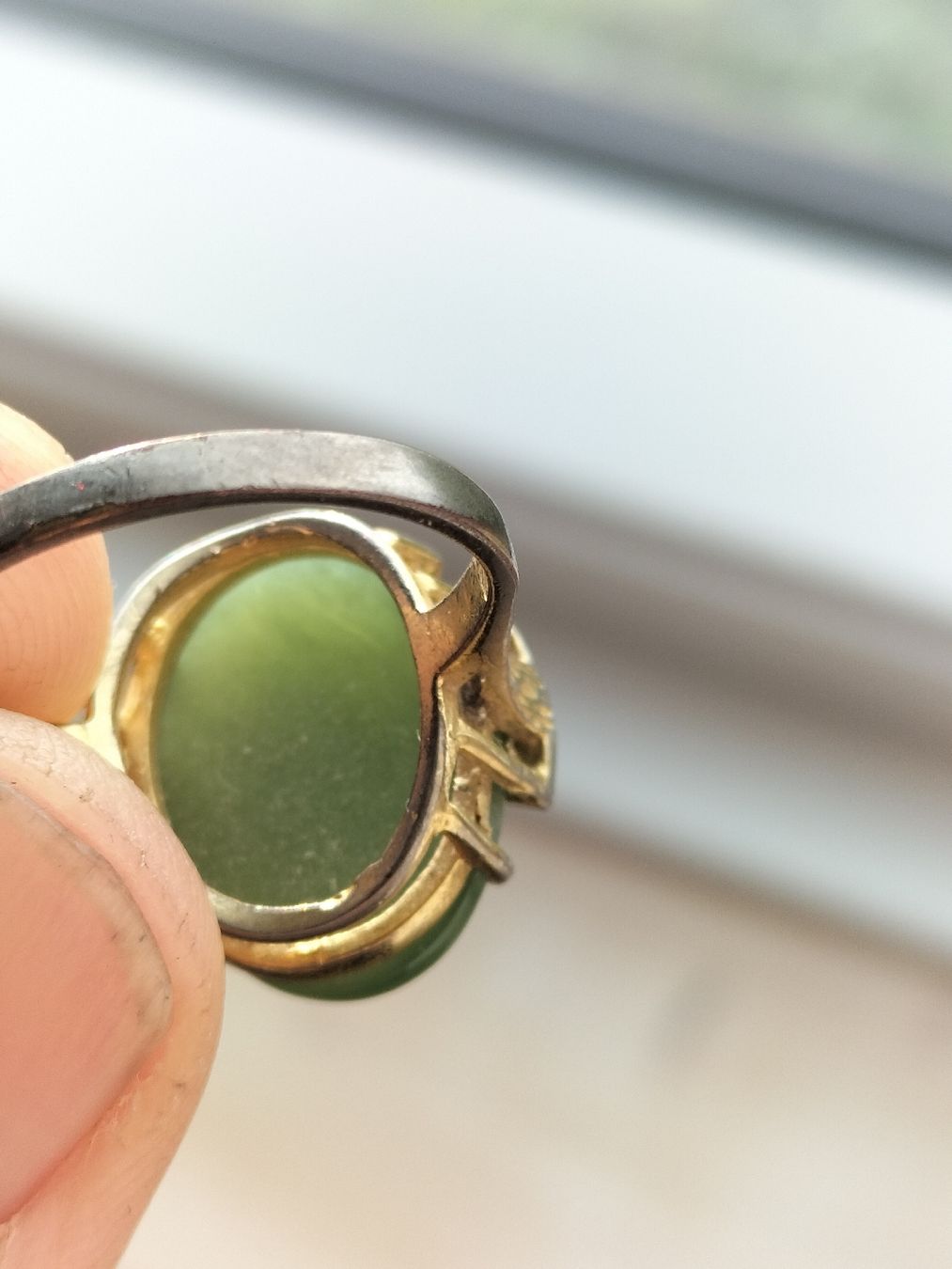Anelli: Vintage Ring vergoldet mit grossem Jade Stein – Usato da Müselbach venduto da pat_9c9w 4