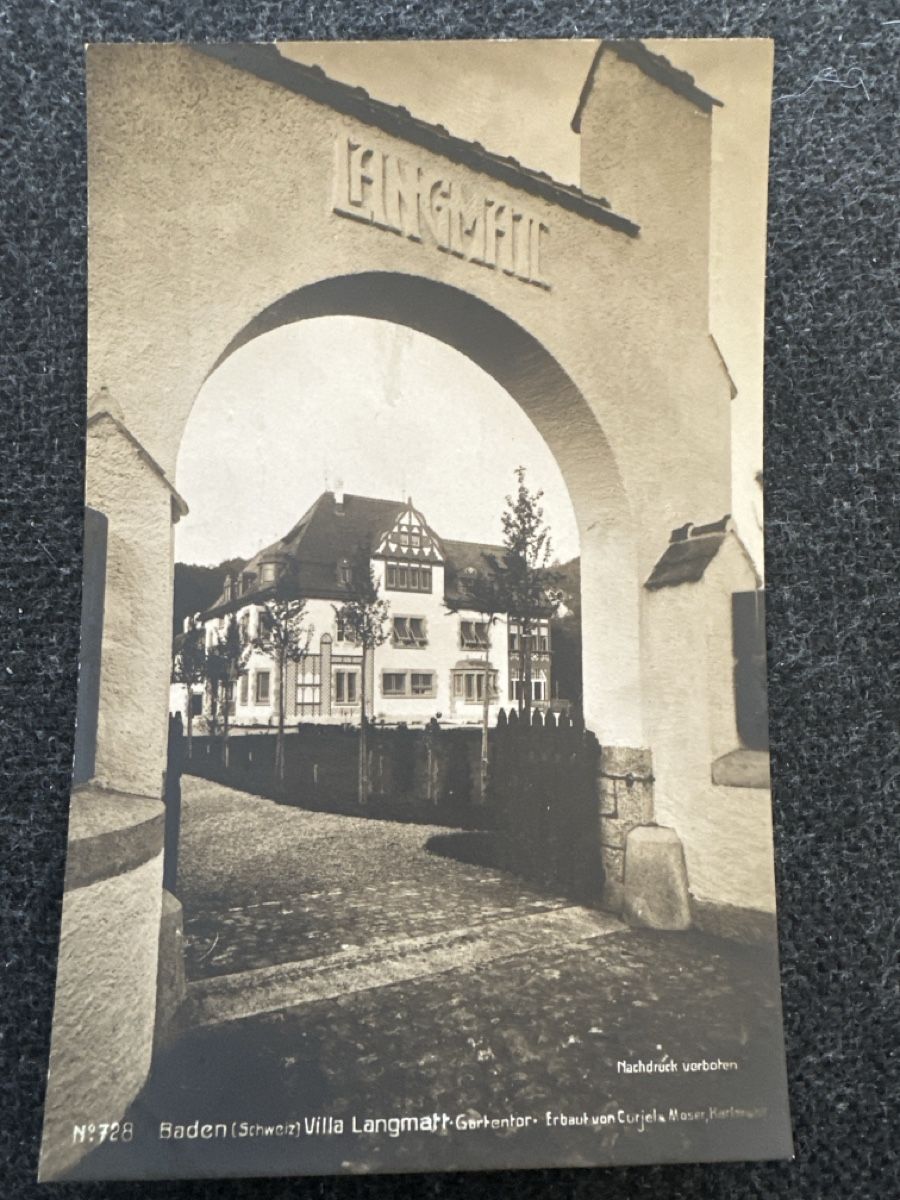 Ansichtskarten: Baden Villa Langmatt Gartentor 1906 – Gebraucht aus Wettingen von Phibras