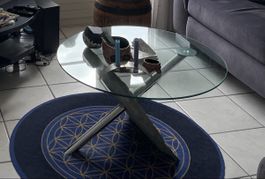 Rundtisch Glas Metall mit Stein Sockel guter Zustand