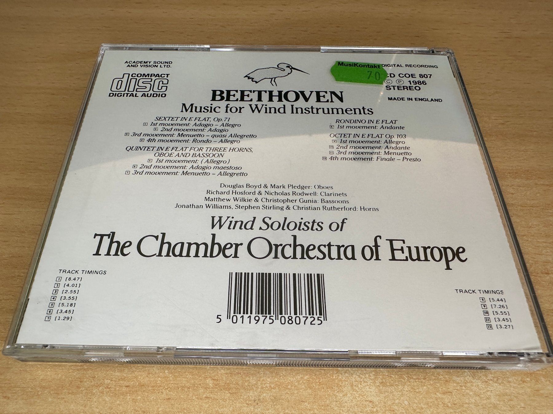 CDs: N2 Beethoven Wind Soloists Music For Wind Instruments – Gebraucht aus Rikon im Tösstal von Alpenmutz 1