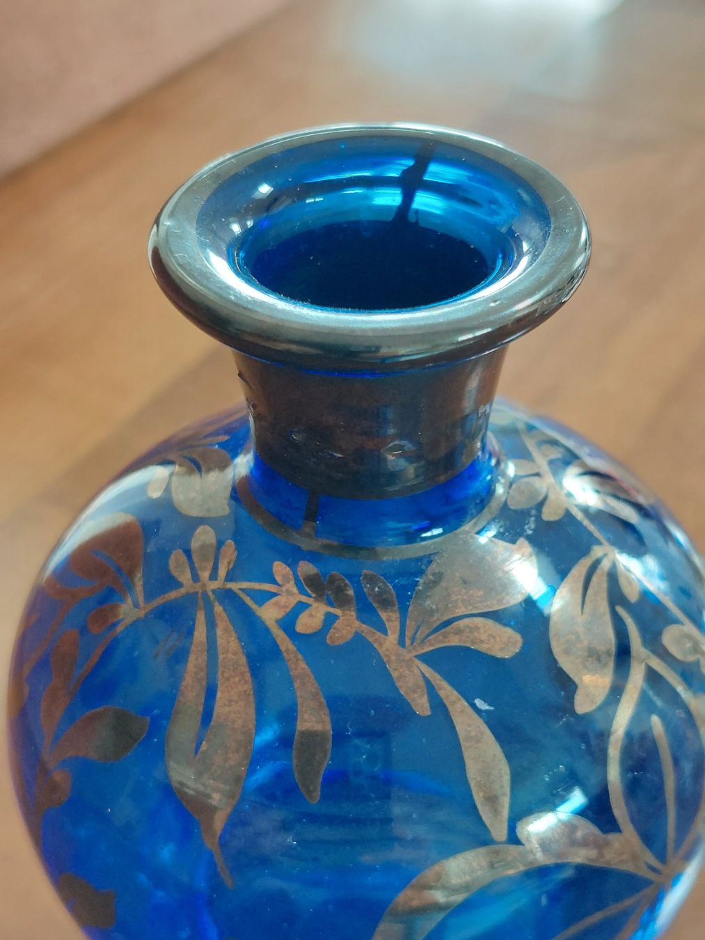 Caraffe: Antike Glas Likör Karaffe mit Silberauflage – Usato da Hergiswil NW venduto da maiette-23.N 5