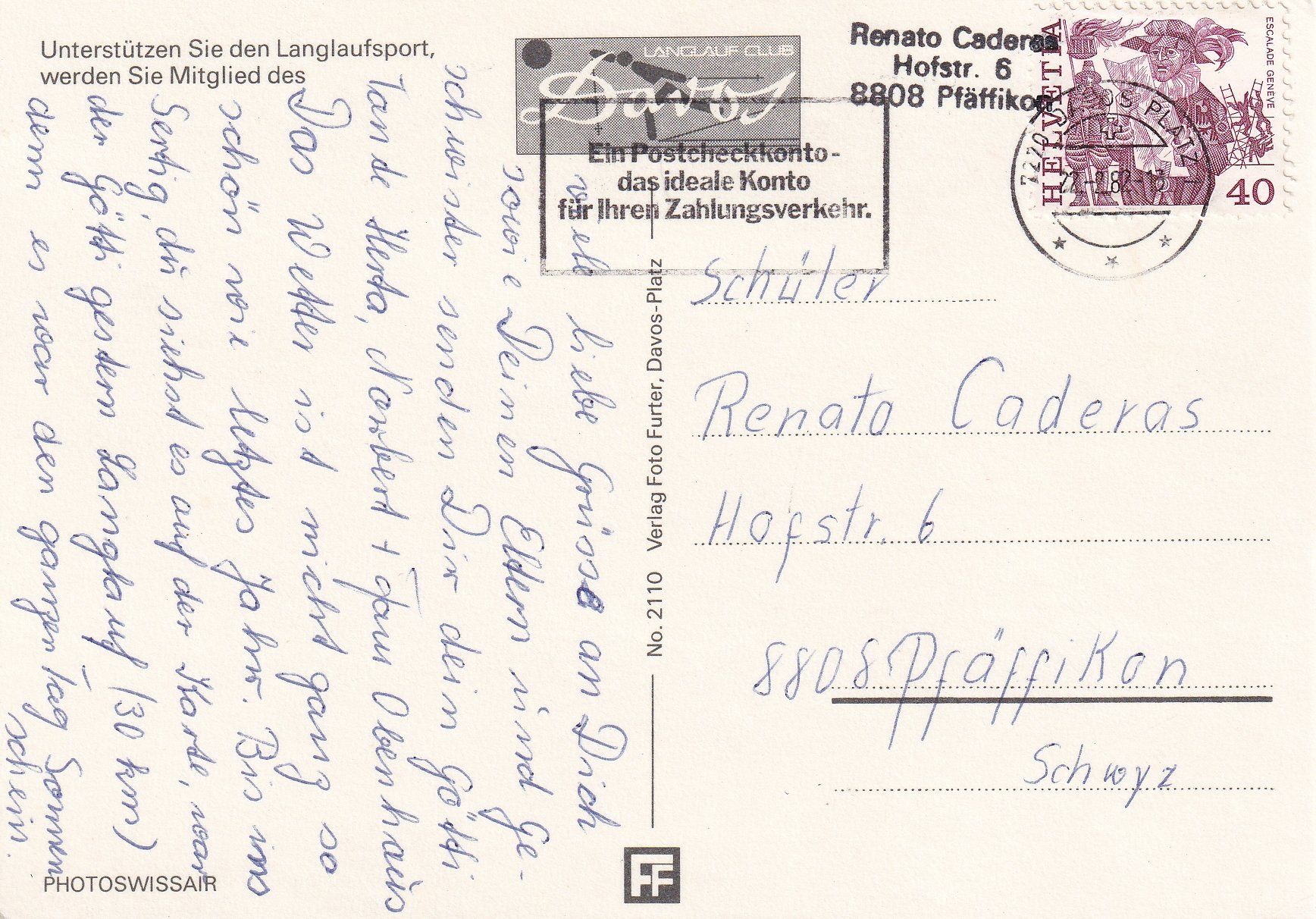 Cartoline postali: Davos - Langlaufloipen /ay – Usato da Hombrechtikon venduto da Rudolf07 1