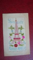 Antike Postkarte bestickt "Souvenir Tour Eiffel"
