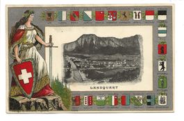 Landquart (GR) Helvetia - Kantonswappen - Passepartout-Litho