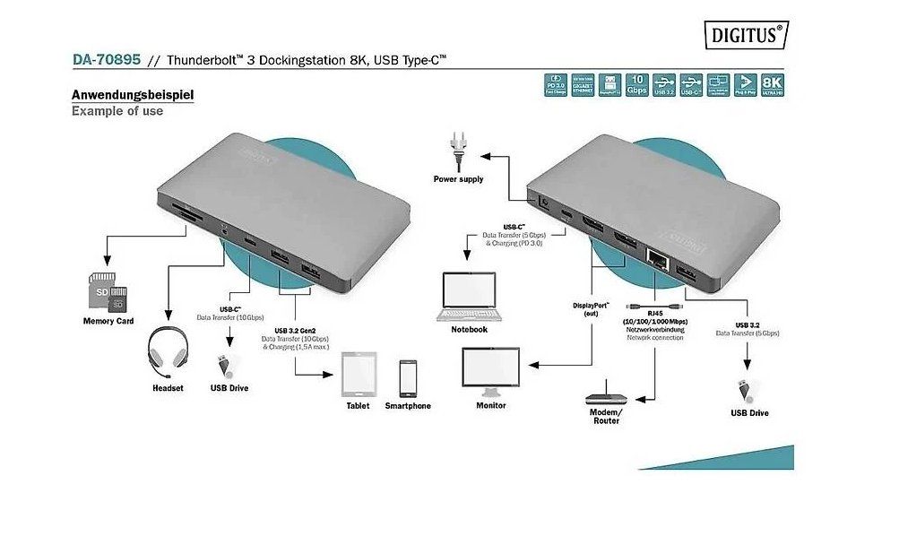 Hub & Switch: Digitus Thunderbolt 3 Dockingstation 8K, USB Type-C – Nuovo e nell'imballaggio originale da Böttstein venduto da R.Y.A.N. 4