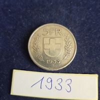Silbermünze CH  5 Fr.  von 1933