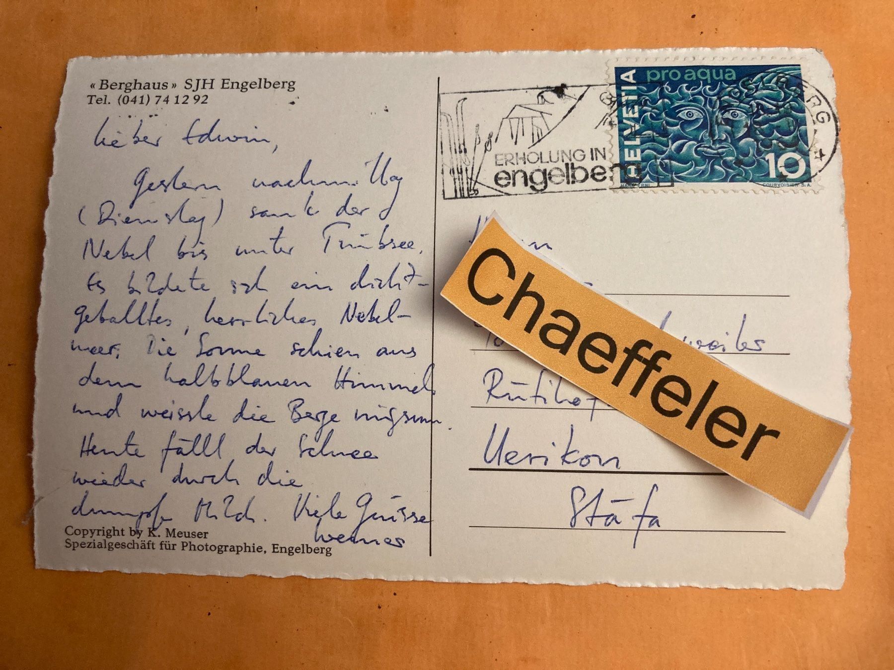 Ansichtskarten: 1964 „Berghaus„ SJH Engelberg – Gebraucht aus Zürich von Chaeffeler 1