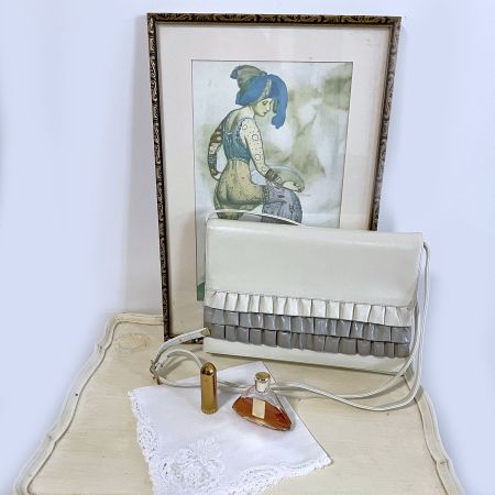 Umhängetasche Leder Locher Rüschen Tasche VINTAGE 1980s