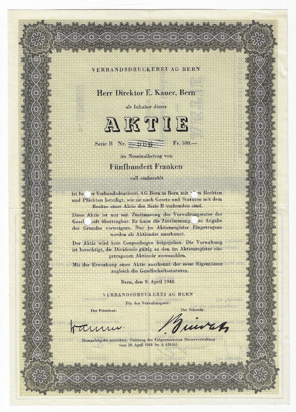 Documenti: Verbandsdruckerei AG Bern - Aktie – Usato da Balsthal venduto da Palcivalle