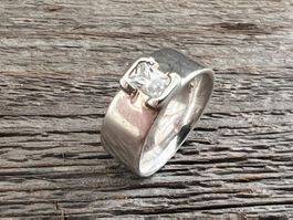 Designer Ring 925 Silber mit geschliffenem Kristall Gr: 53