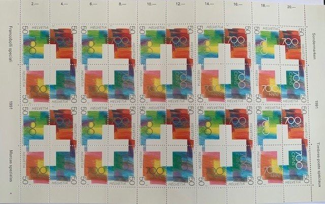 Tutti i francobolli: Briefmarken 1991 - 700 Jahre Eidgenossenschaft Bogen ** – Nuovo (secondo la descrizione) da Zürich venduto da Apache4 1