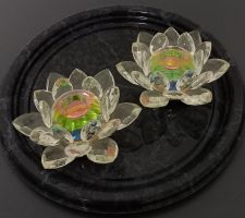 SET AN 2 *KERZENSTÄNDERN - BLUME* GLAS/DM 14/H 7CM/TIPTOP
