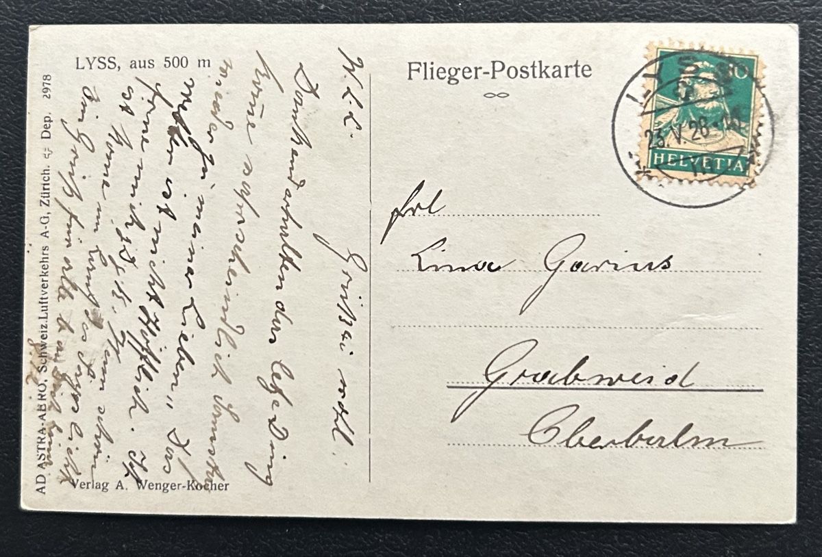 Cartoline postali: Fliegerpostkarte Lyss – Usato da Horw venduto da Tellbub 1