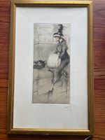 Dame mit Federhut u. Katzen, Radierung von A. Kaby /Art Déco