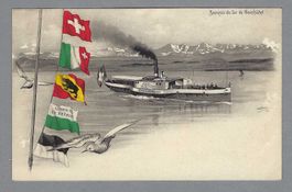 1908, LAC DE NEUCHÂTEL, BATEAU HALLWIL (KL. KRATZER)