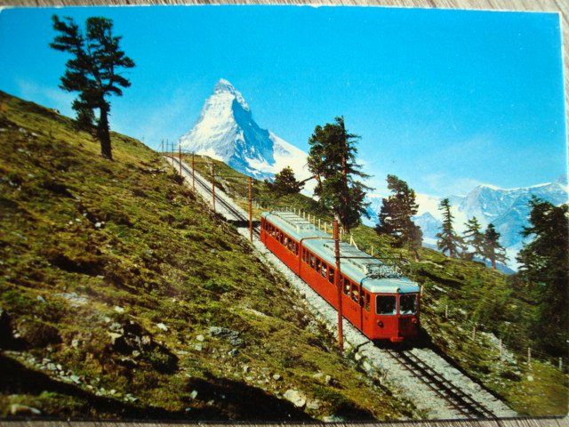 Cartoline postali: GGB Gornergratbahn mit Matterhorn mit E-Triebwagen – Nuovo e nell'imballaggio originale da Thun venduto da Abigboss