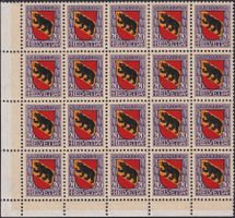 1921, J19 (PJ, WAPPEN BERN) 20er-Bogen postf. **, Kat: 200.-