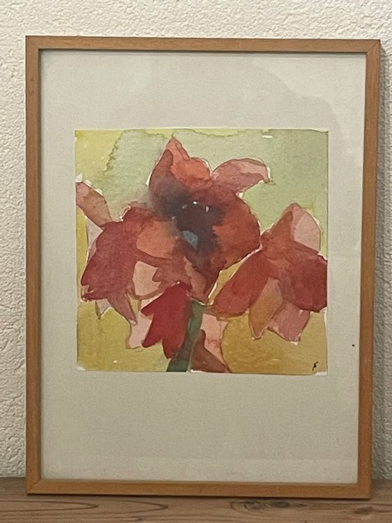 Aquarell Mohnblumen mit Holzrahmen | Kaufen auf Ricardo
