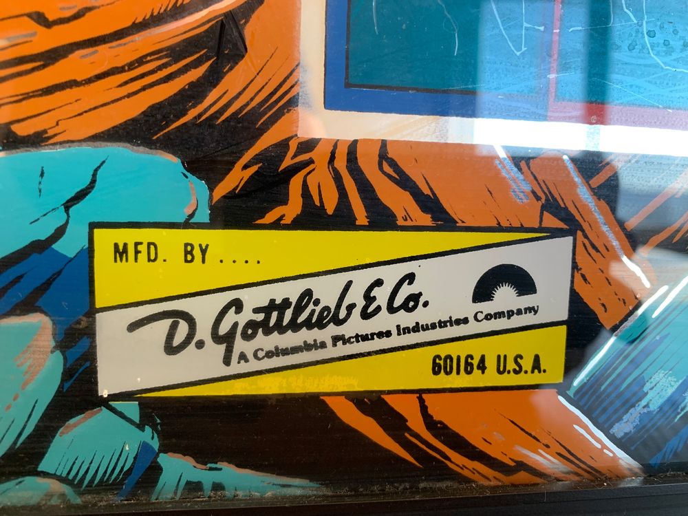 Tête D’affiche Originale Flipper Gottlieb Haute Main – Verre Arcade 59x54 Cm Avec Cadre