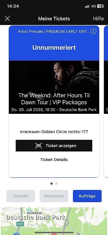Billets: The Weeknd VIP Ticket - Golden Circle - Early entry – Neuf (Voir description) à Hunzenschwil par IIDEA 3