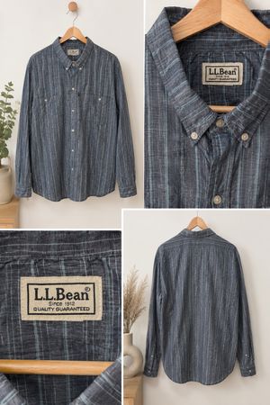 🌿 Chemise L.L.Bean – rayée bleu/gris