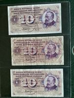 3 Schweizer Banknoten, 10 Franken, Diverse Jahrgänge