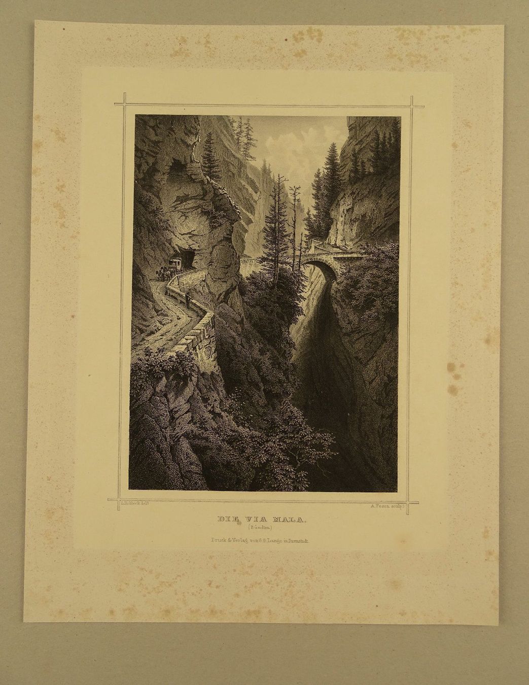 Incisioni: VIA MALA GRAUBÜNDEN, STAHLSTICH 1856 – Usato da Grüningen venduto da Kartensammler
