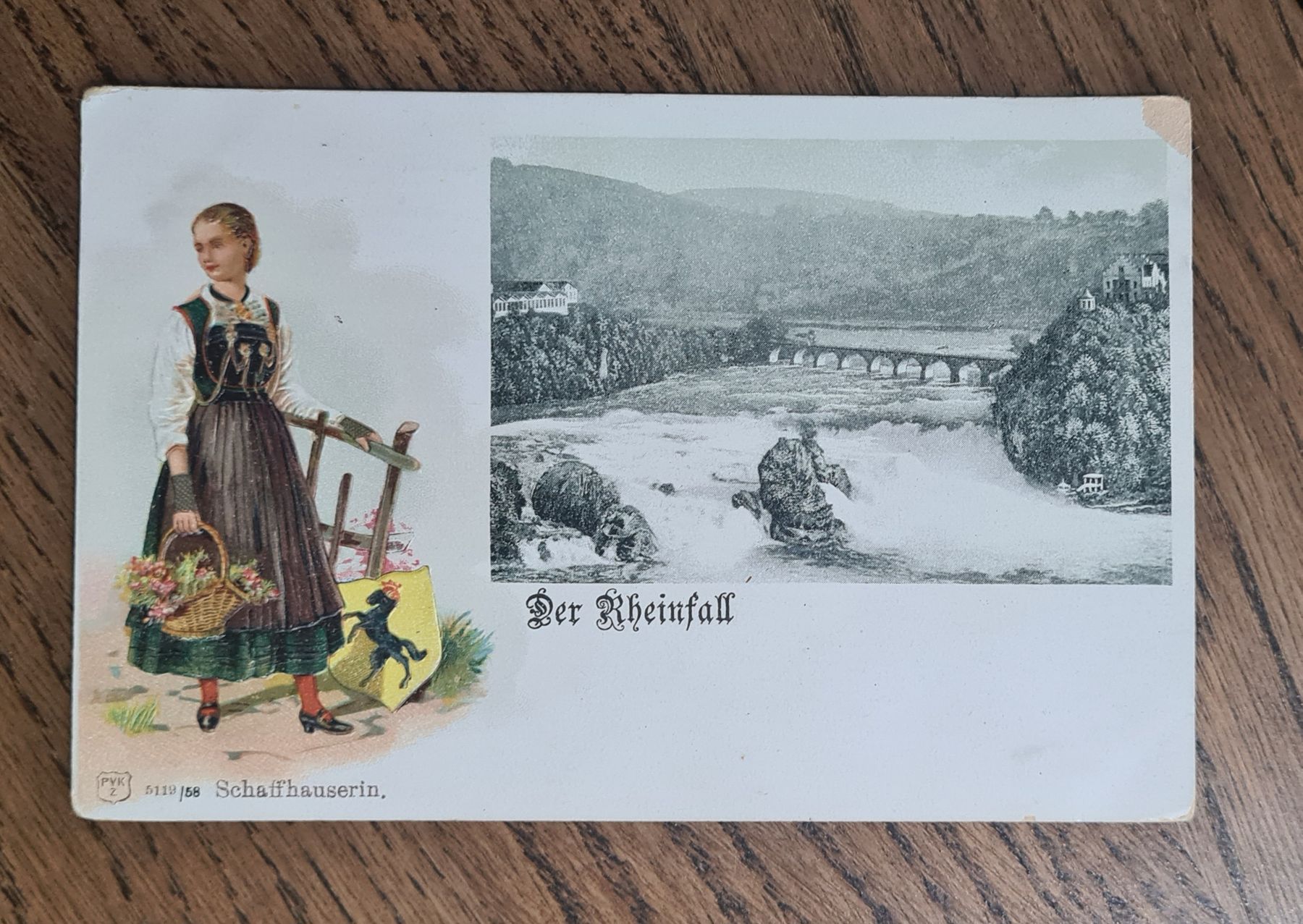 Cartoline postali: Prägekarte, Der Rheinfall mit Schaffhauserin – Usato da Ebikon venduto da Donar50