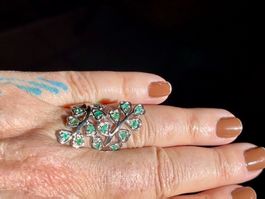 Natural Colombian Emeralds 14k White Gold on 925SS Open Ring