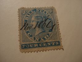 uralte Marke Canada 1864, Bill Stamp, Tuschentwertung
