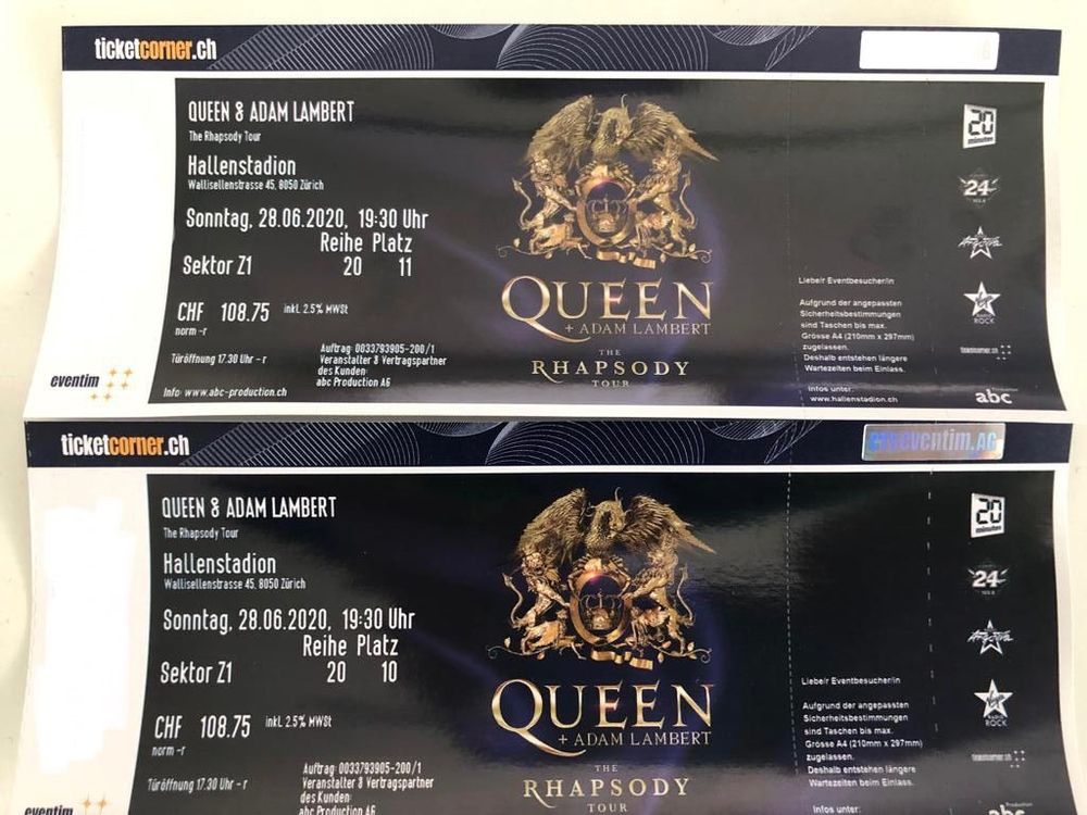 2x Sitzplatztickets QUEEN + ADAM LAMBERT The Rhapsody Tour Kaufen auf