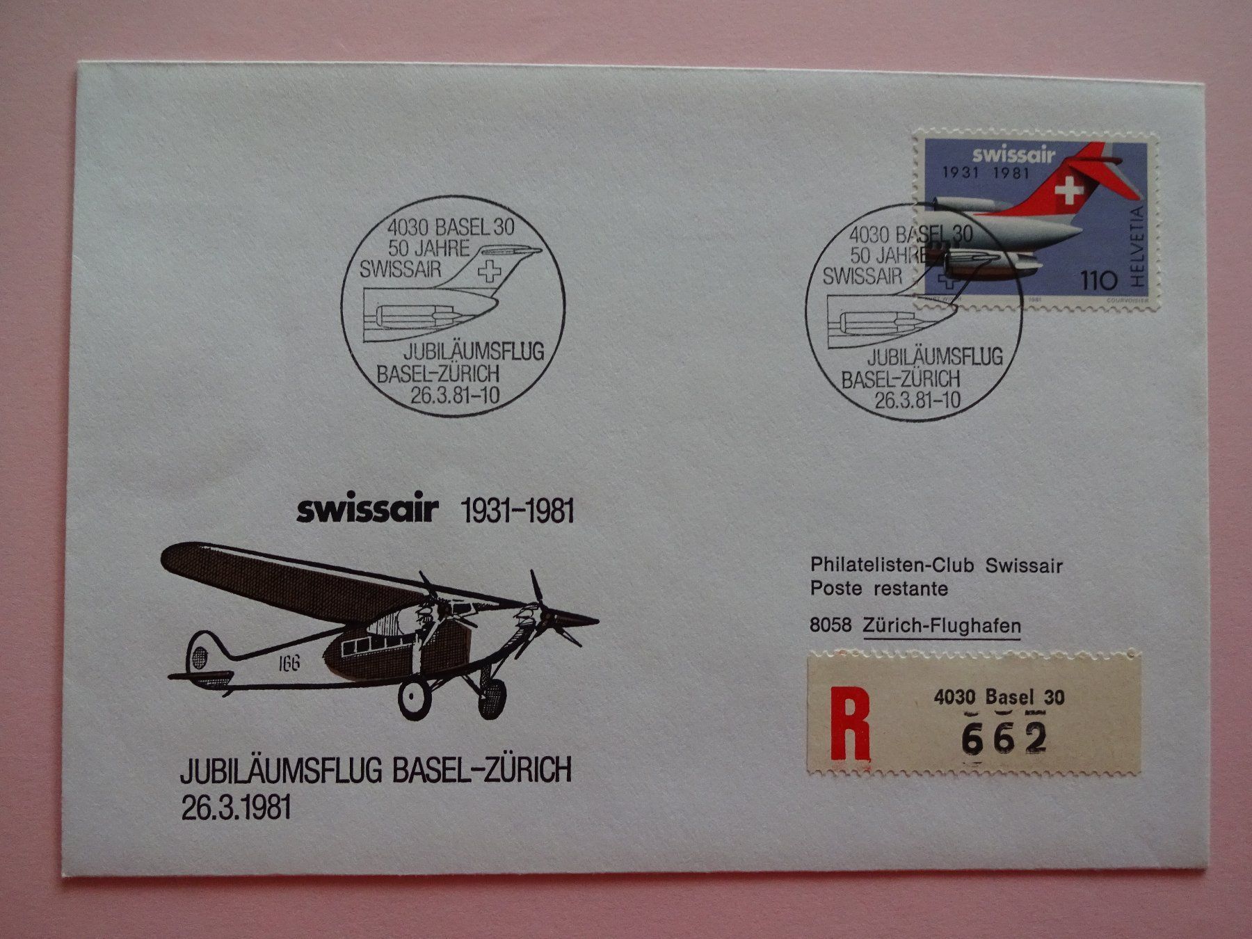 Tutti i francobolli: Swissair Jubiläumsflug Basel-Zürich – Usato da Goldach venduto da armando_r