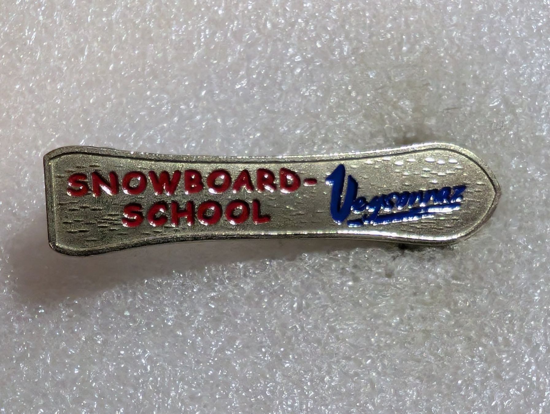 Placchette & Badge: Ansteckpin 215: Snowboard School – Usato da Oppligen venduto da Pin-Fall-Shop