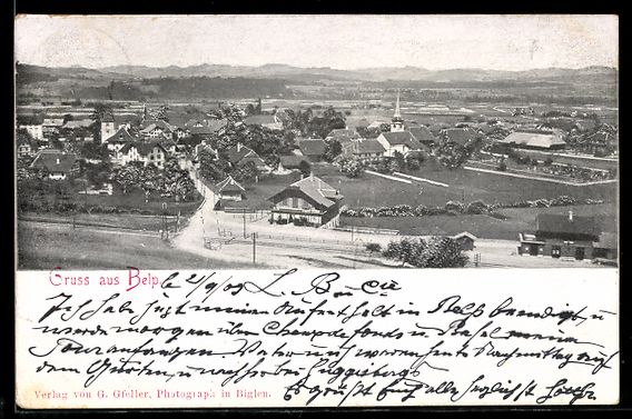 Cartoline postali: AK Belp, Ortsansicht mit Bahnhof – Usato da Berlin venduto da bartko-reher