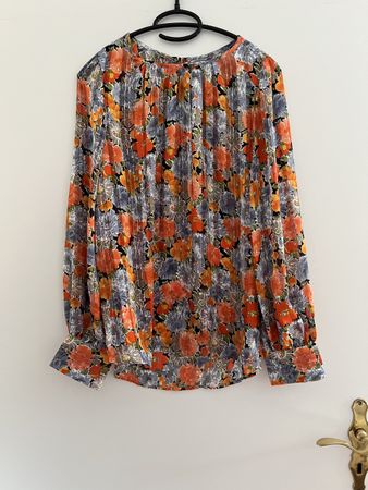Bluse Blumenmuster orange-grau-schwarz Grösse L guter Zustan