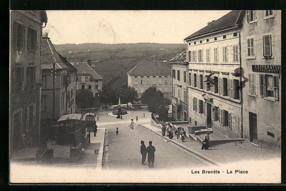 Cartoline postali: AK Les Brenêts, La Place, 1909 – Usato da Berlin venduto da bartko-reher