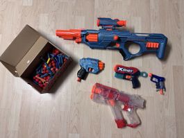 5 verschiedene Nerf Blaster einer mit bällen