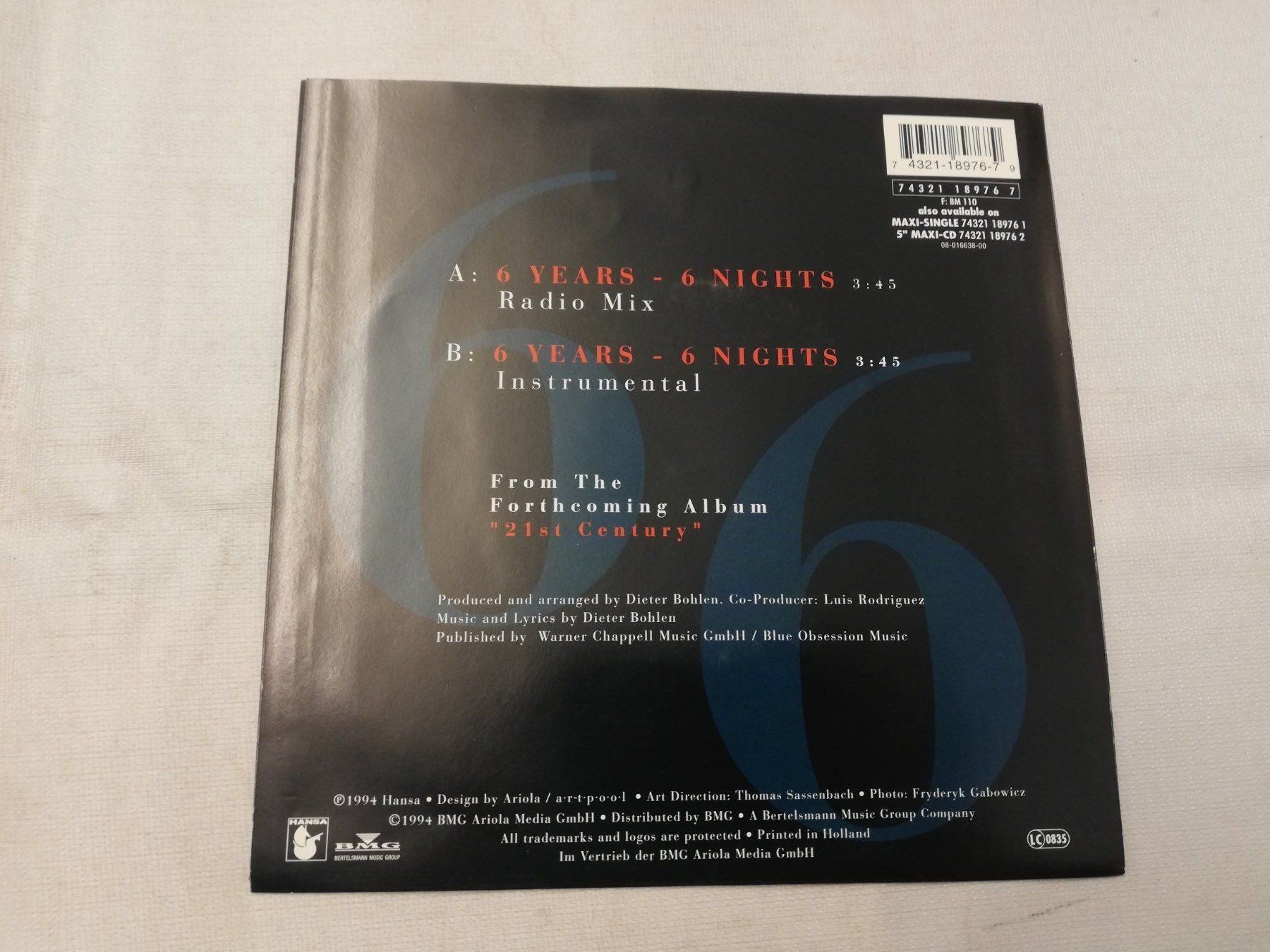 Dischi in vinile: BLUE SYSTEM - 6 YEARS - 6 NIGHTS (SINGLES 7") – Usato da Bern venduto da Vinylsound.ch 1
