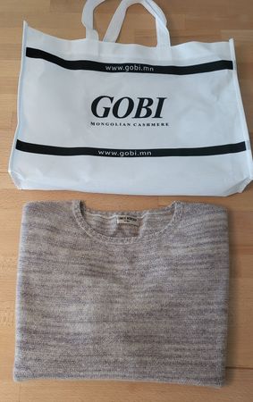 100% Mongolischer Kaschmir Pullover L Taupe + Gobi Bag