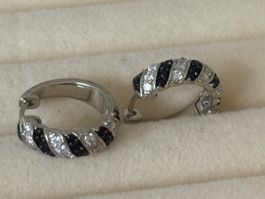 Luxus Elegante Creolen  Schwarz Zirkonia Farbe Silber